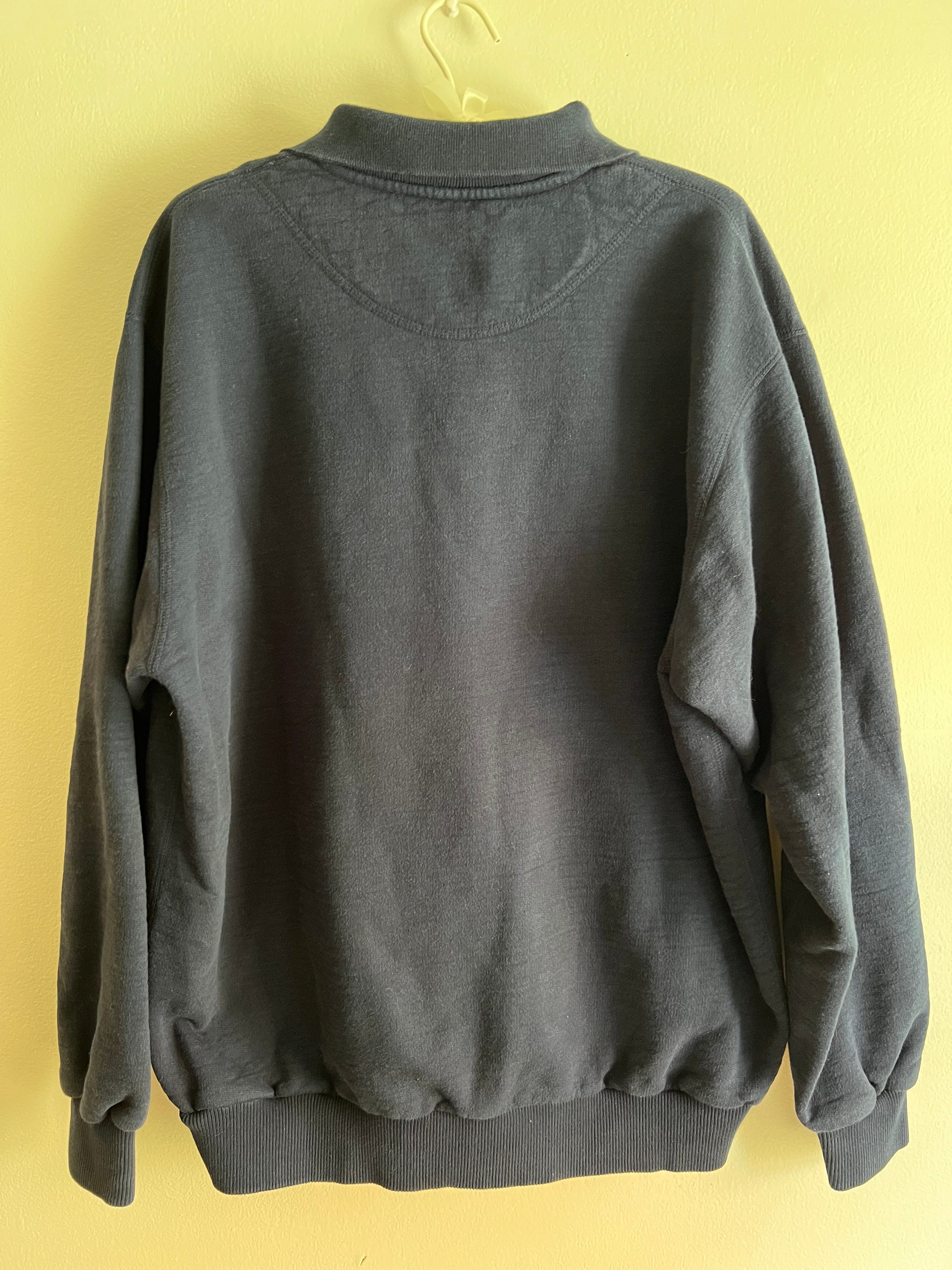 navy blue quarter-button up sweatshirt