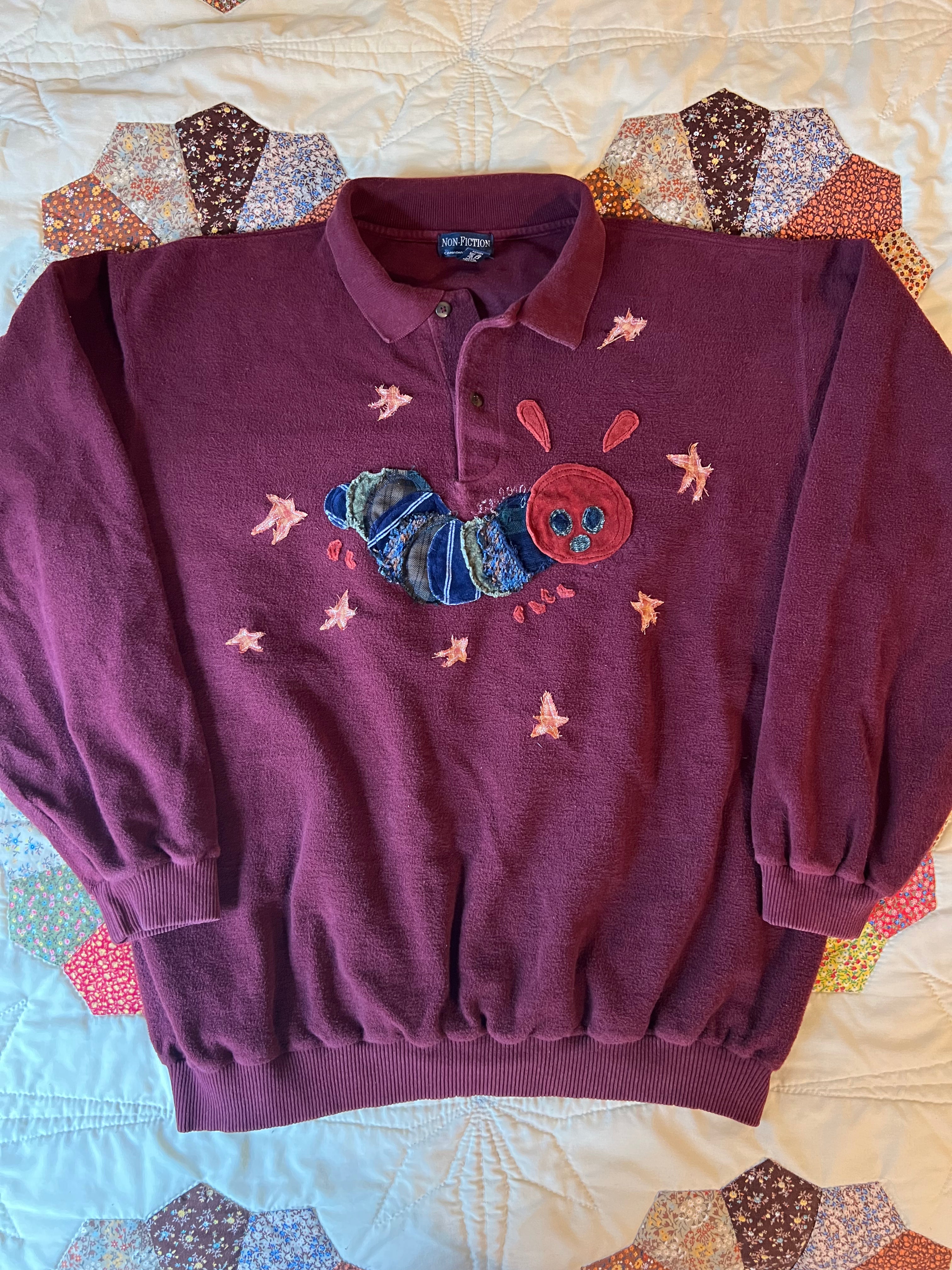 burgundy quarter button-up sweater