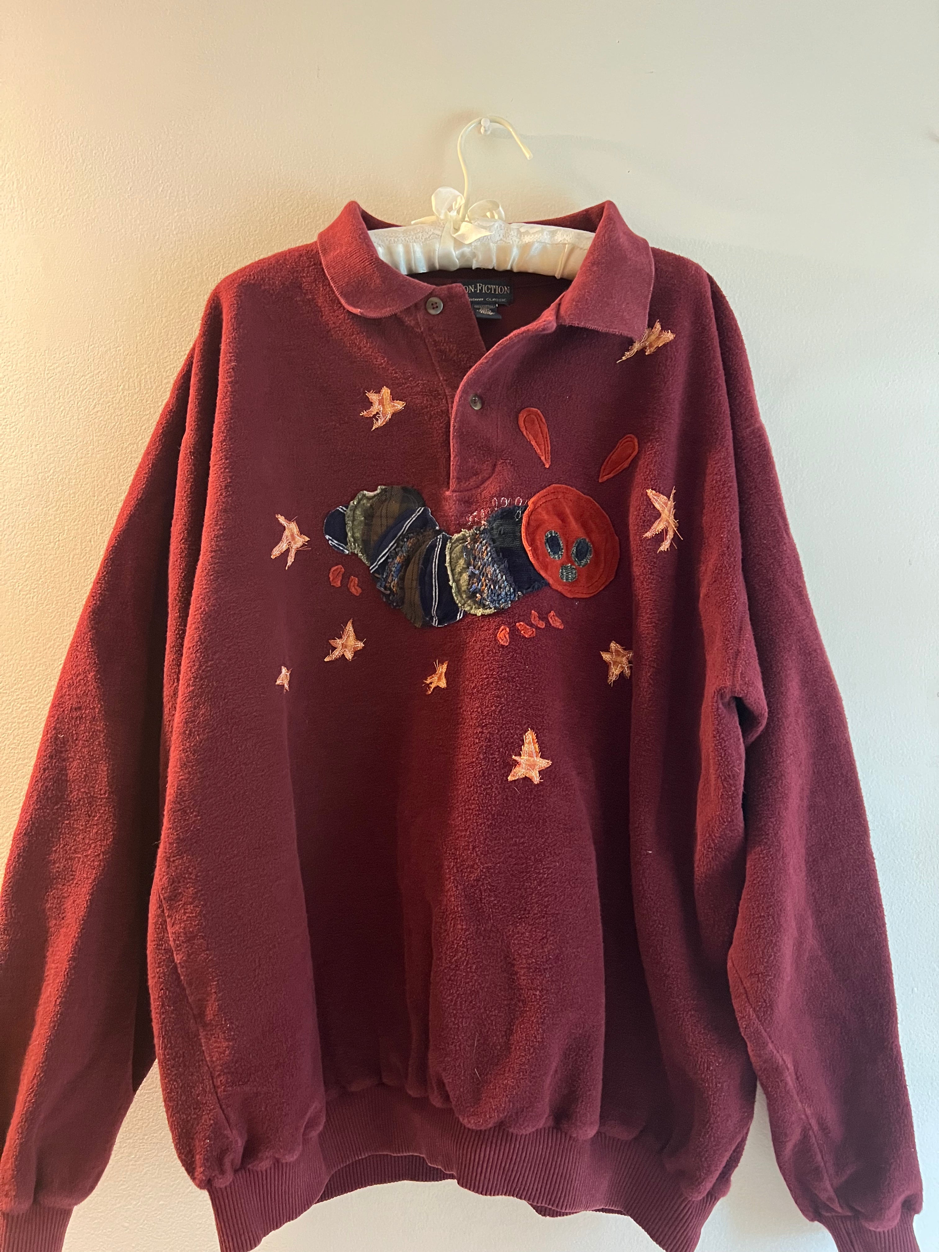 burgundy quarter button-up sweater