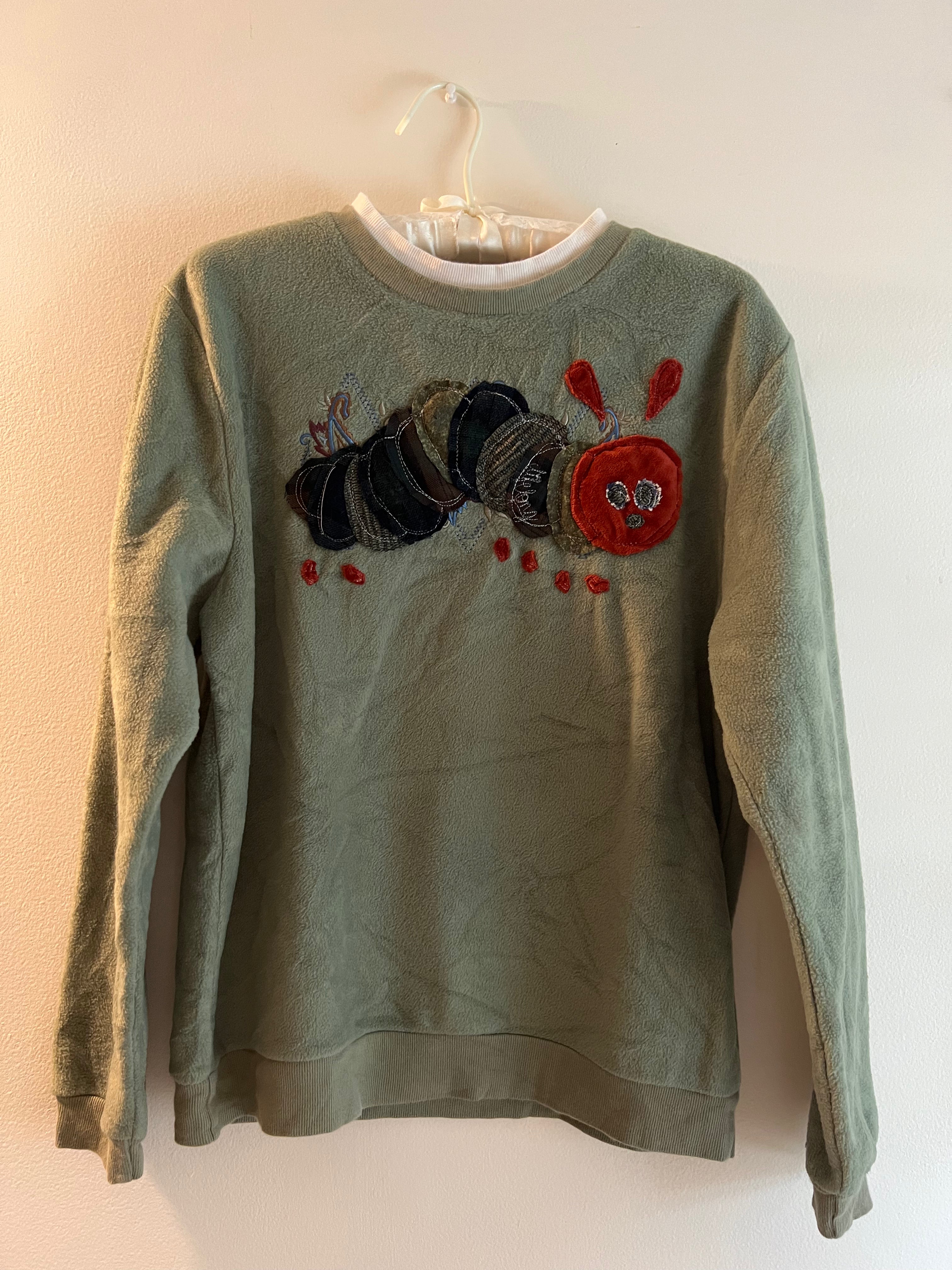 green fleece sweatshirt