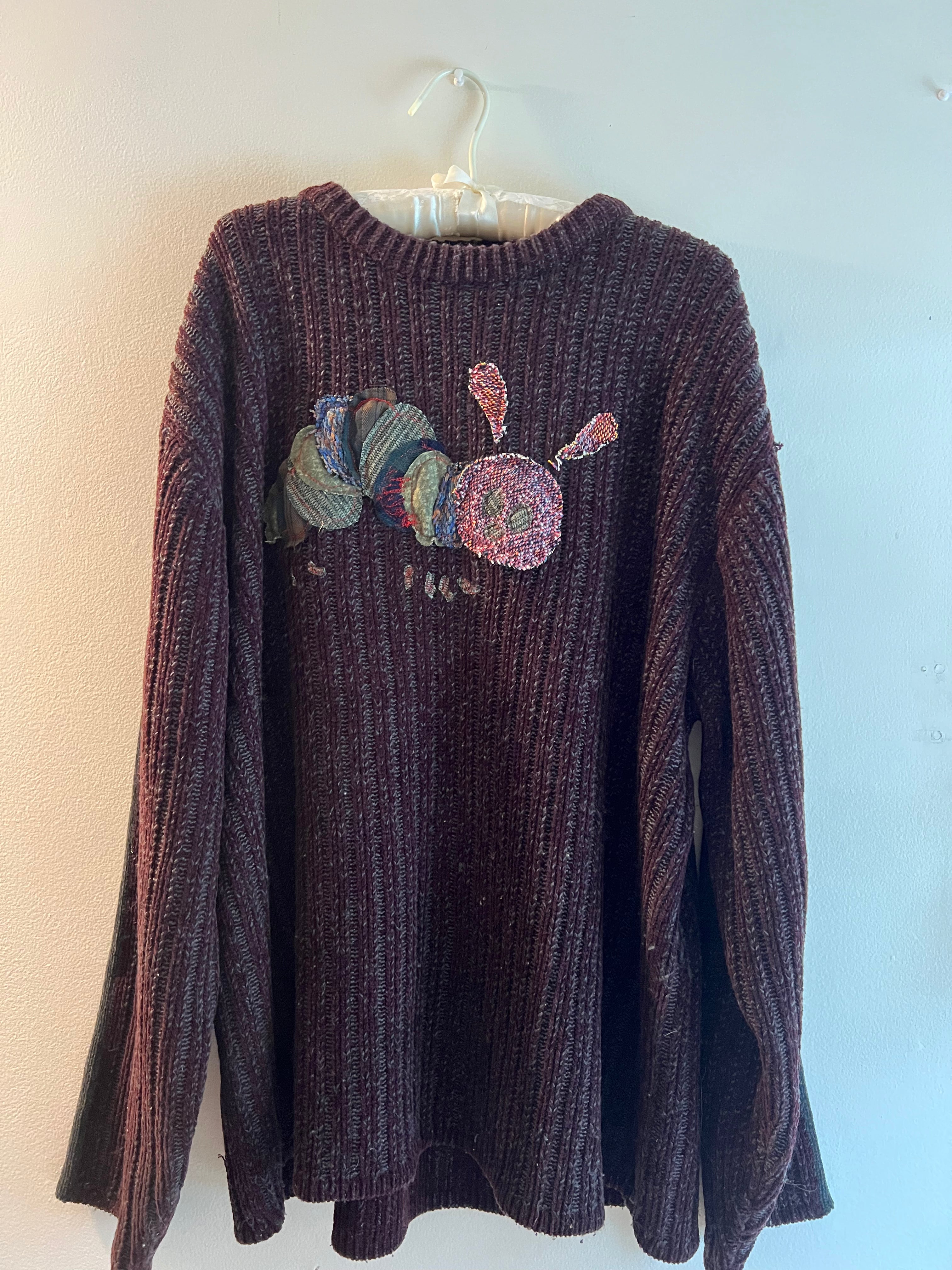 burgundy and grey striped knit