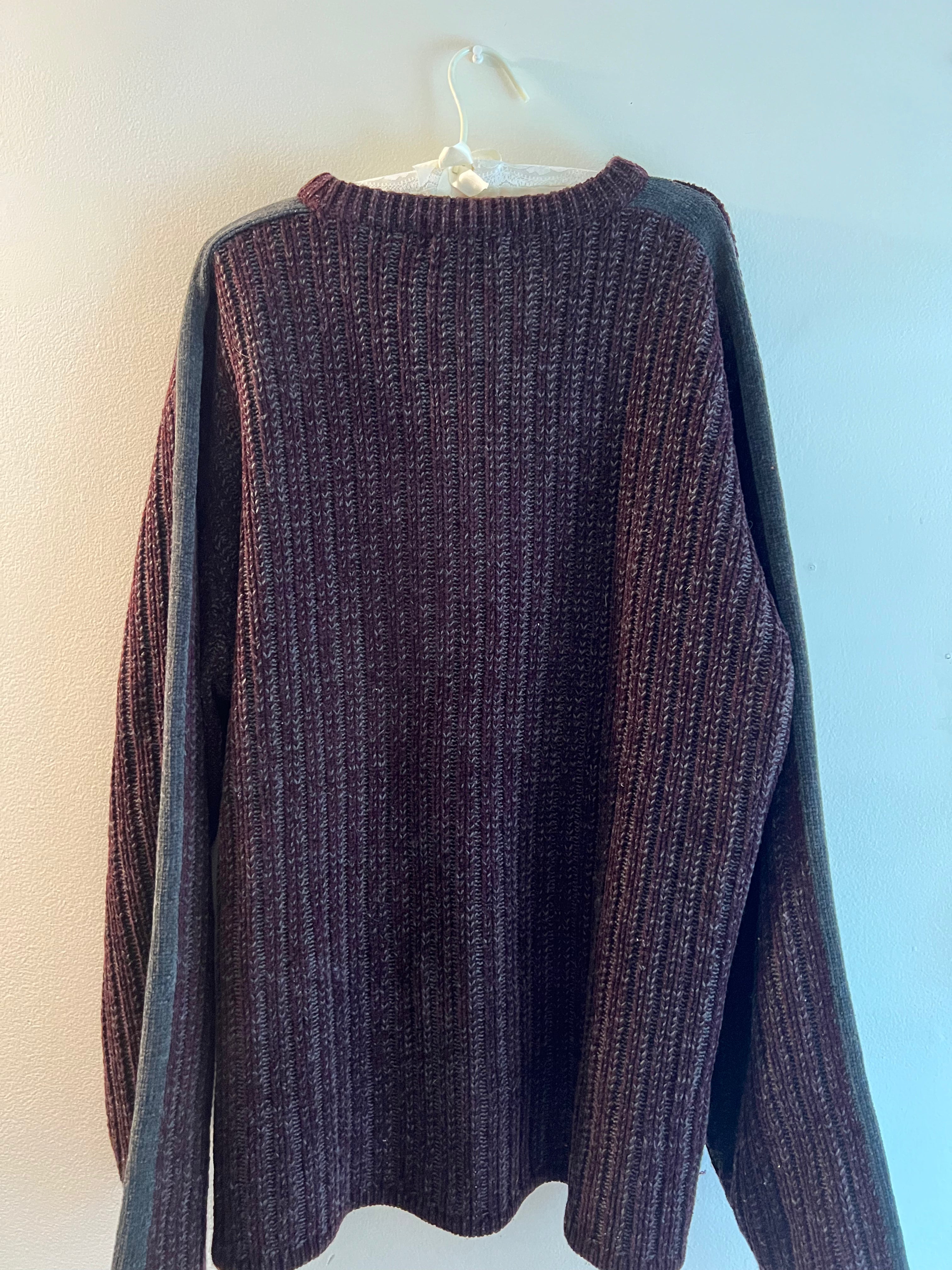 burgundy and grey striped knit